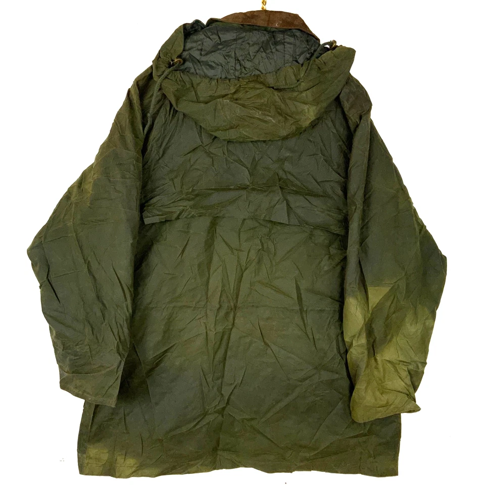 Vintage L.L.Bean Waxed Parka Jacket Large Green Full Zip Hooded Wool Lined - Image 2 of 4