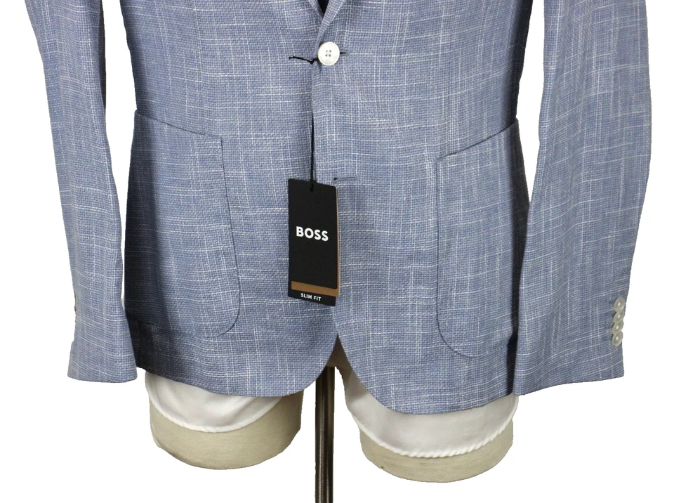 Hugo Boss Sport Coat 40 R Mens Light Blue Wool Cotton Hanry Slim Fit Blazer New - Image 3 of 4