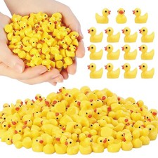 100Pcs Mini Resin Ducks Yellow Figurines Bulk for Dollhouse Garden Aquarium Deco