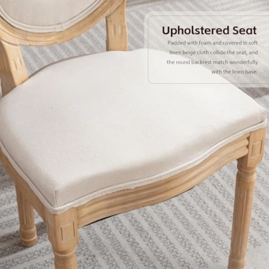 Juego de 2 sillas de comedor tapizadas kit de respaldo de tela ovalada de campo francés Foto 4 de 4