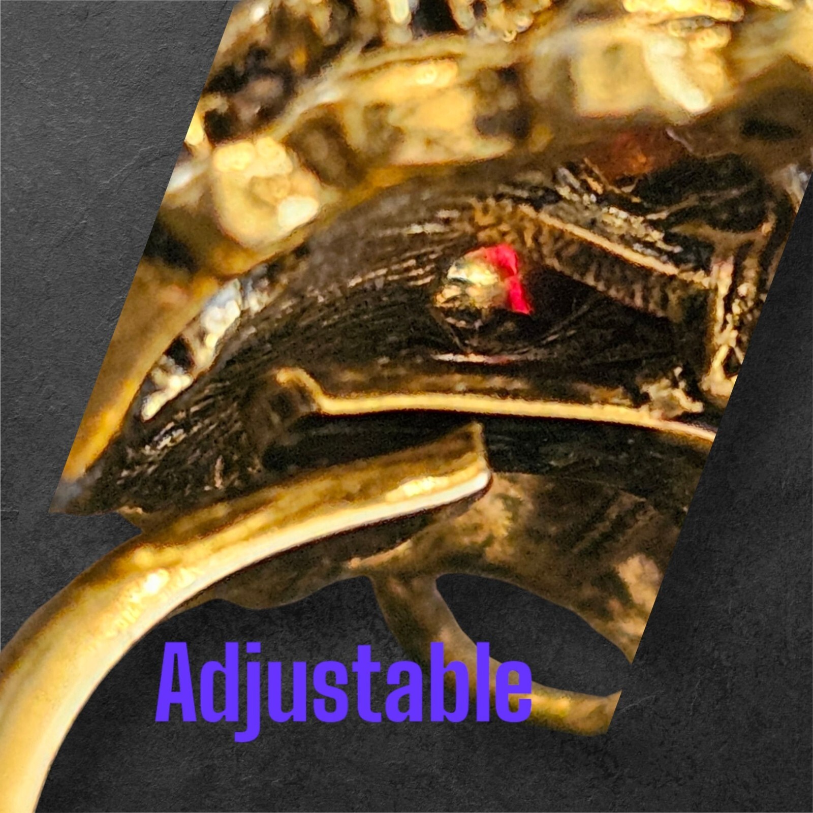 Vintage Gold Tone Adjustable Ring - Ruby Red Ston… - image 16