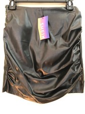 SHEIN SXY, NWT, Small, faux leather, black, gathered on sides, mini skirt