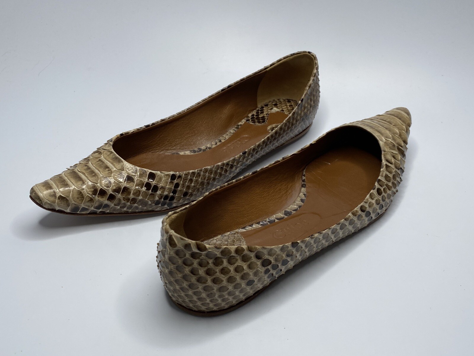 Chloe Marcie Python Beige Brown Ballet Pointed Fl… - image 18