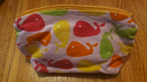 Whale Pattern Fabric Cosmetic Bag Cute Large Washable Handmade