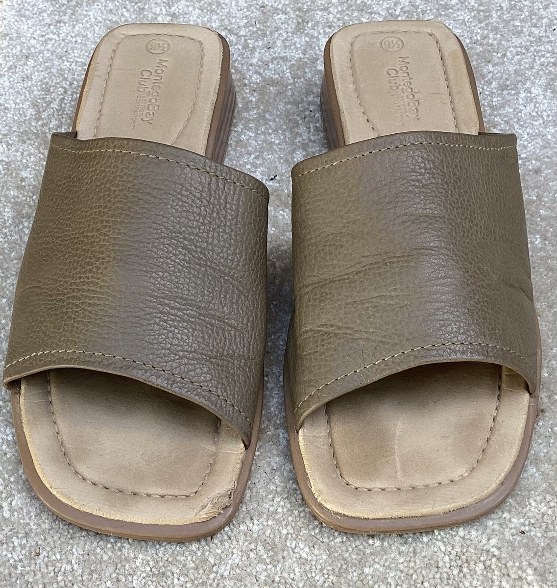 Womens Montego Bay Club Leather Collection Slides Sandal Shoe Size