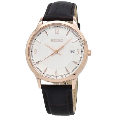 Seiko Quartz Silver Dial Men's Leather Strap Watch SGEH88 29665196620 | eBay