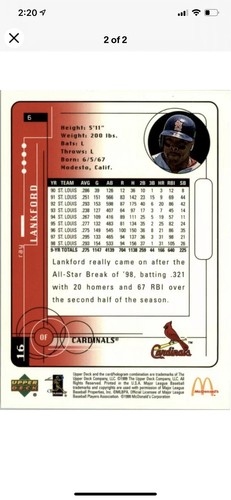 Cardinals Upper Deck McDonald's #6 1999 Ray Lankford - Imagen 3 de 3