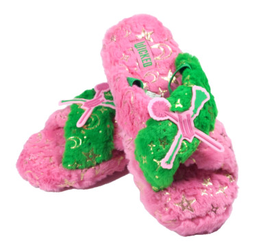 Wicked Musical Movie Fuzzy Slingback Slippers Pink Green Cozy House Shoes Sz 5-6