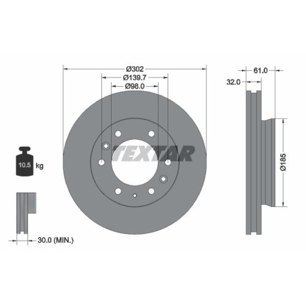 Textar 2X Bremsscheibe Vorne Ø302 Mm InnenbelüFtet Beschichtet FüR Ford Ranger-image