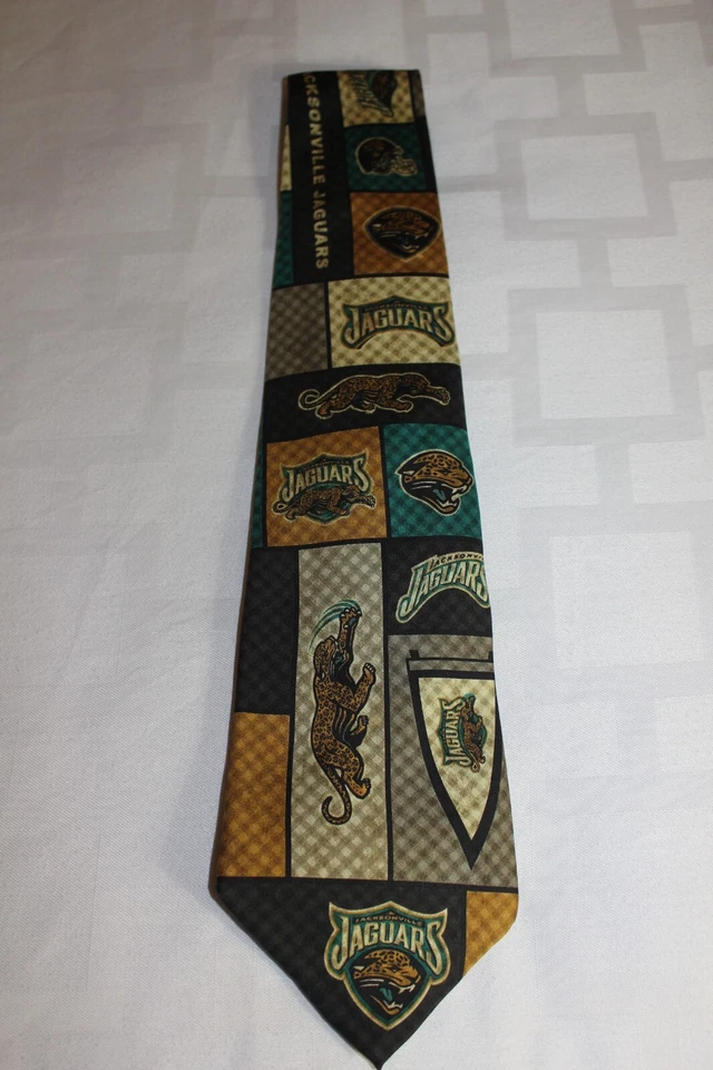 Corbata NFL Jacksonville JAGUARS verde azulado negro dorado 100 % seda para hombre equipo deportes Foto 2 de 3
