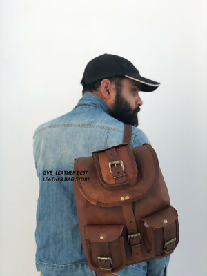 Neu 12,5'' Vintage Style Echt Echtleder Tasche Rucksack Backpack Dunkelbraun