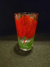 Vintage Boscul Peanut Butter Glass Tumbler Flower Red Tulips 5”