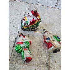 Santa sleigh Candy Cane Glass ornament set as is tree