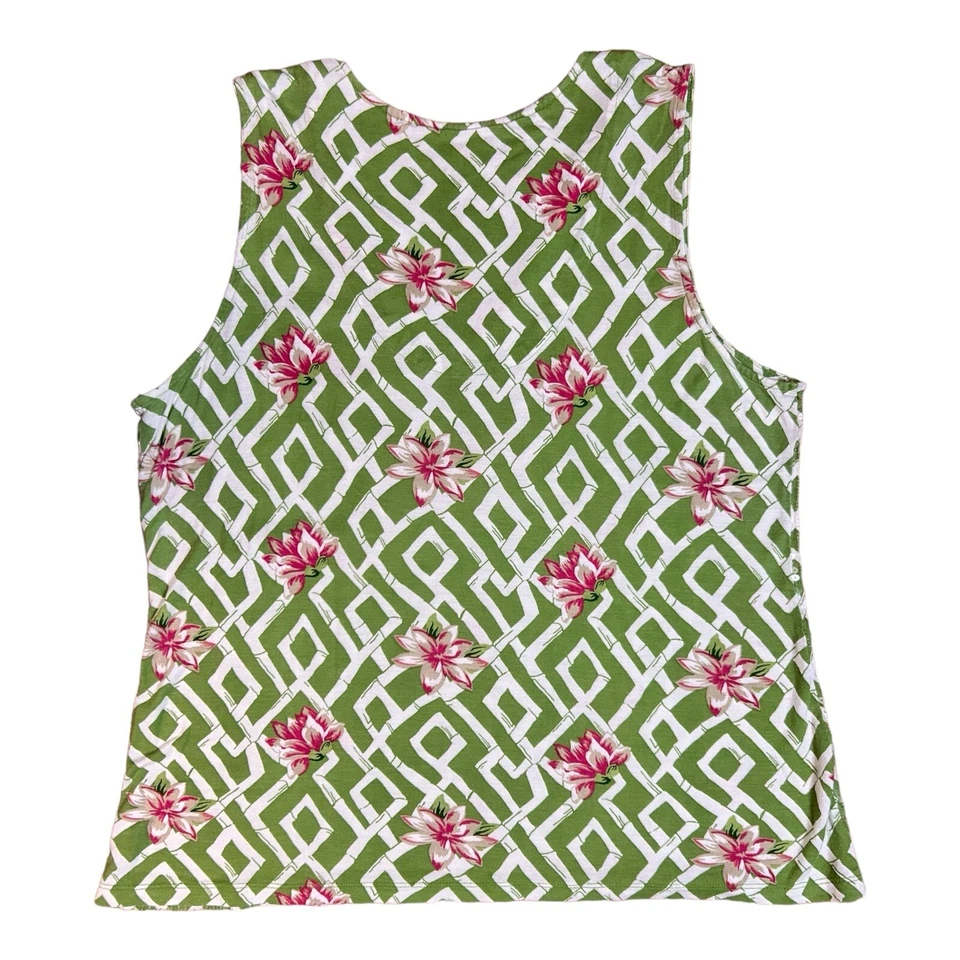 CHARTER CLUB 女式上衣绿色竹粉色花朵无袖 V 领亮片 S 码 — 第 2/4 张图片