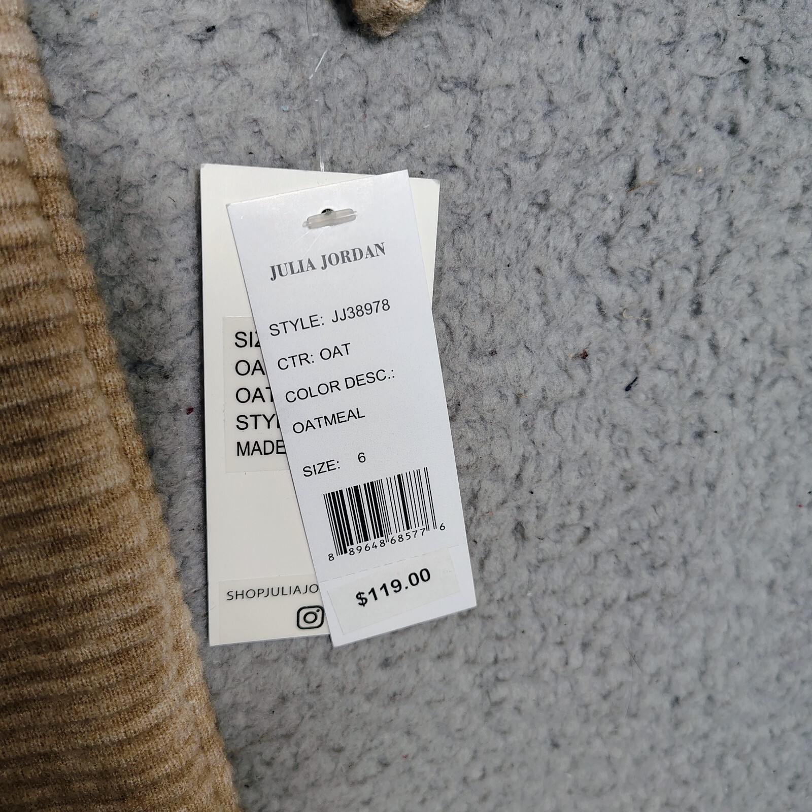 Julia Jordan Sweater Dress Women's 6 Oatmeal Lined Ribbed Puff Sleeve Preppy NWT thumbnail 3