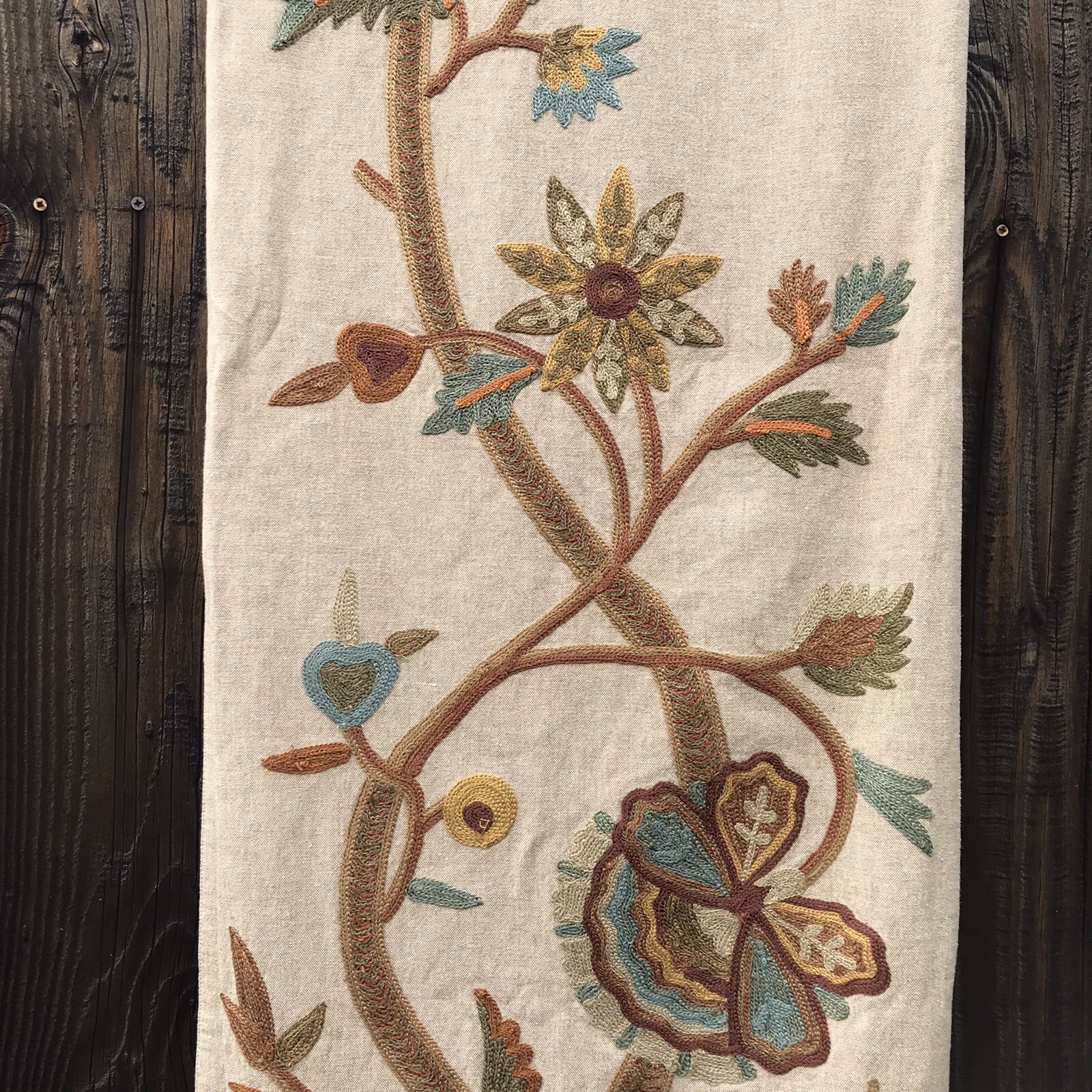 Pottery Barn Crewel Cotton/Linen Embroidered Table Runner 18x108 eBay