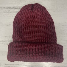 HANDMADE Chunky Knit Beanie Winter Hat One Size Fits All Burgundy