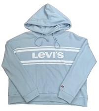 Levis Womens Cropped Graphic Logo Pullover Hoodie Soft Blue Size Small