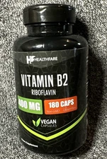 Vitamin B2 400mg | 180 Capsules | Riboflavin | Gluten Free & Non-GMO HealthFare