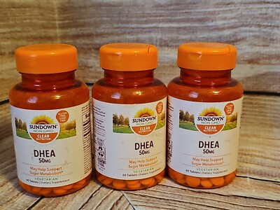 Sundown DHEA 50mg Tablets Supports Sugar Metabolism 3 Pack =180ct 12/2025+