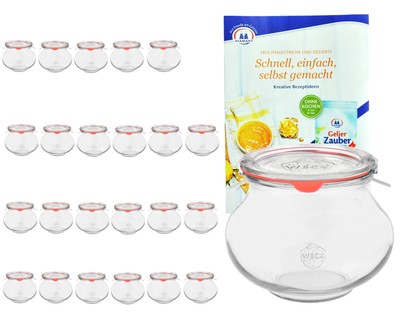24 Weck Gläser 220ml Schmuckglas 1/4L Sturzglas Deckel Gummi Klammer Einmachglas