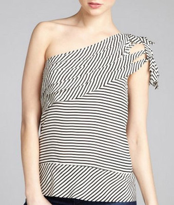 $178 BCBG BLACK COMBO (CSZ1G719) STRIPED ONE SHOULDER SILK $178 BCBG BLACK COMBO (CSZ1G719) STRIPED ONE SHOULDER SILK