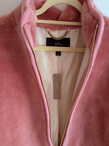 J CREW women's zip front faux fur teddy coat, dusty rose, NWT, Sz.L - Picture 3 of 7