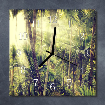 Tulup Glasuhr Wanduhr Küchenuhr Echt-Glas 30x30 cm Palmen grün
