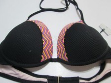 NWT Shade Shore Women Size 34B Bikini Top Black Underwired Lined Halter Ribbed
