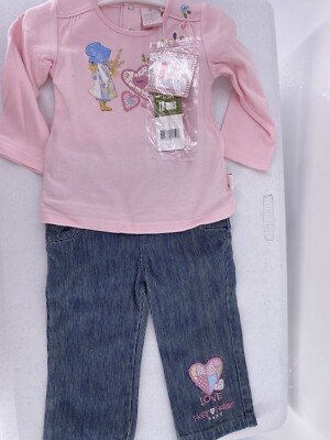 Holly Hobbie Baby Outfit Size 18 Months Pants Top Embroidered Pink Blue Cotton