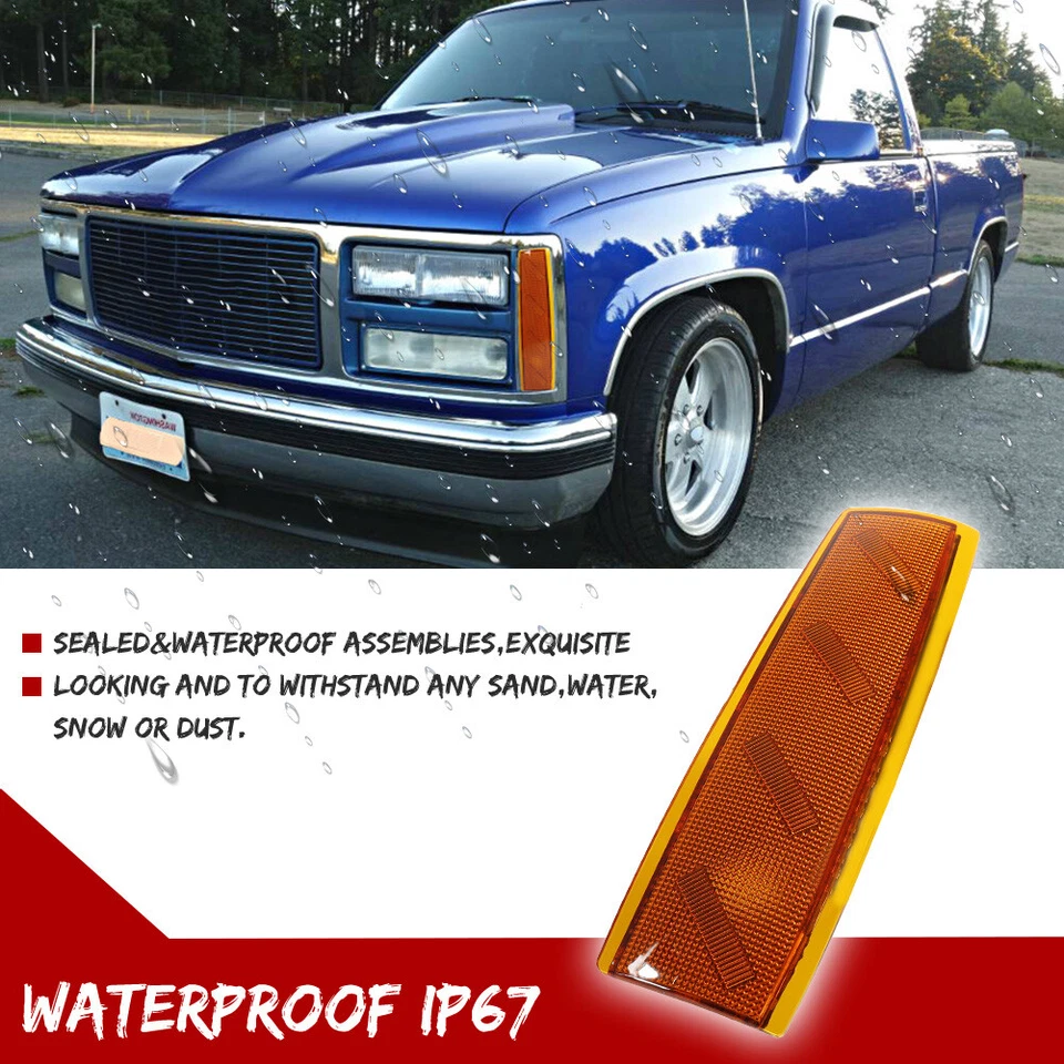 2X Amber Lens Front Side Marker Corner Lights For 88-93 GMC C1500 C2500 C3500 - Image 4 of 4