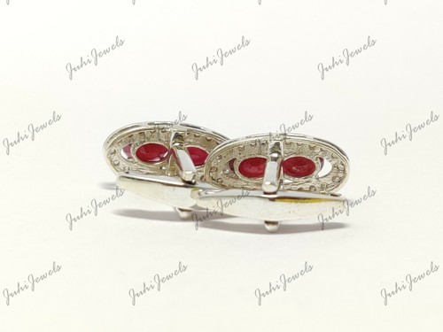 Ruby Diamond Cufflinks Natural Ruby Diamond Cufflinks Silver Groomsmen Cufflinks - Picture 5 of 6