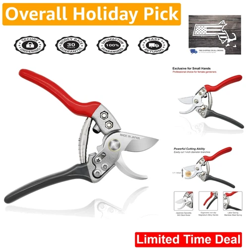 Japanese Pruning Shears - 7.5 Inch Garden Scissors - Ergonomic Handle - Bypass