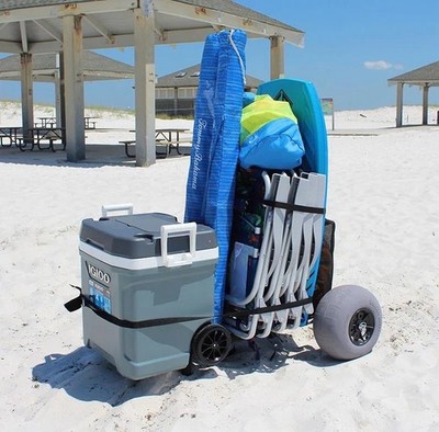 Heavy Duty All-Terrain Beach Cart Anodized Aluminum Frame 13'' Balloon Tire