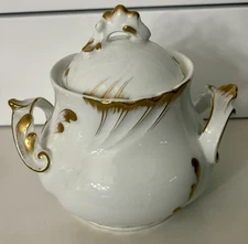 Vintage Haviland & Co Limoges White & Gold Porcelain Sugar Bowl France 7" VG+