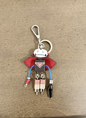 Prada Robot Vampire Keychain Bag Charm Silver Tone Red Black Blue