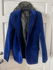 Men's Blue Velvet Notch Lapel Single-Breasted Blazer Regular Solid