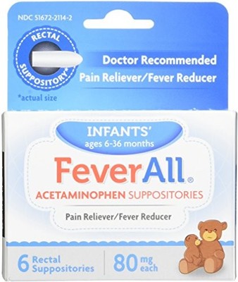 5 Pack Feverall Infants 6 Rectal Acetaminophen Suppositories 80Mg Each