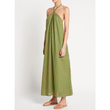Faithfull The Brand Maxi Dress Womens 10 Green Halter Cotton Check Summer