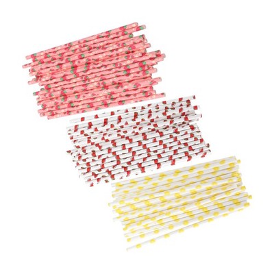 50x Beverage Straws Fruit Pattern Biodegradable Paper Straws For Beach Party NEW