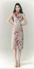 Qipao Hanfu Real Silk Handmade Ancient Chinese Dress Sheath Pink FloralUnique