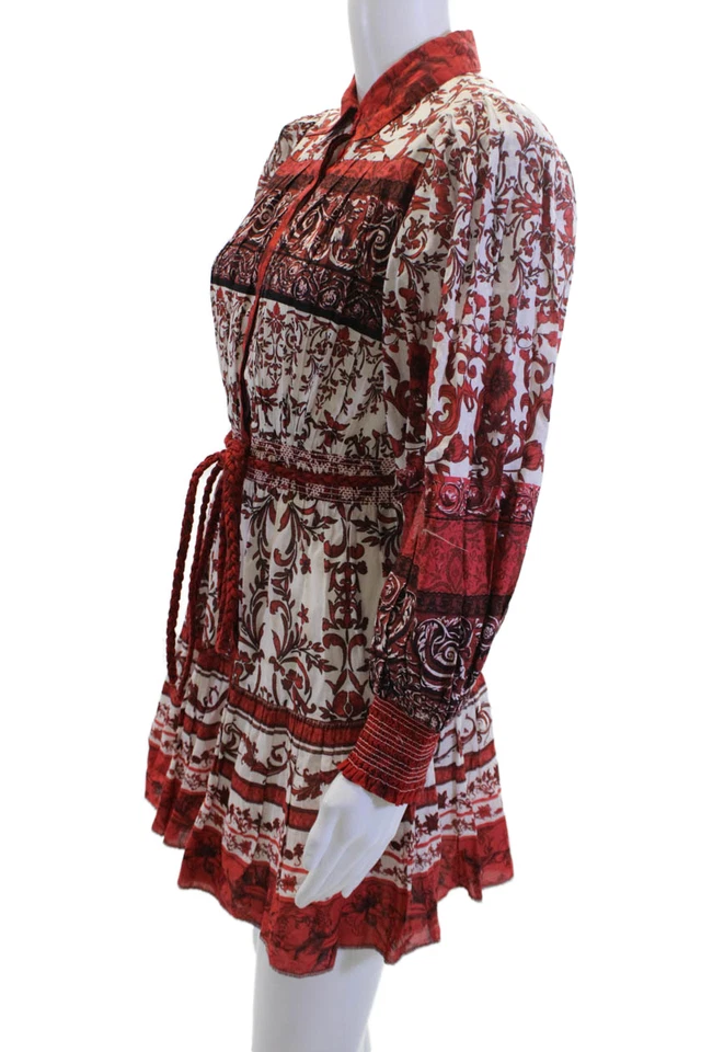 Alice + Olivia Women Red Floral Shirt Dress Collared Long Sleeve Cotton Size 0 - Image 2 of 4