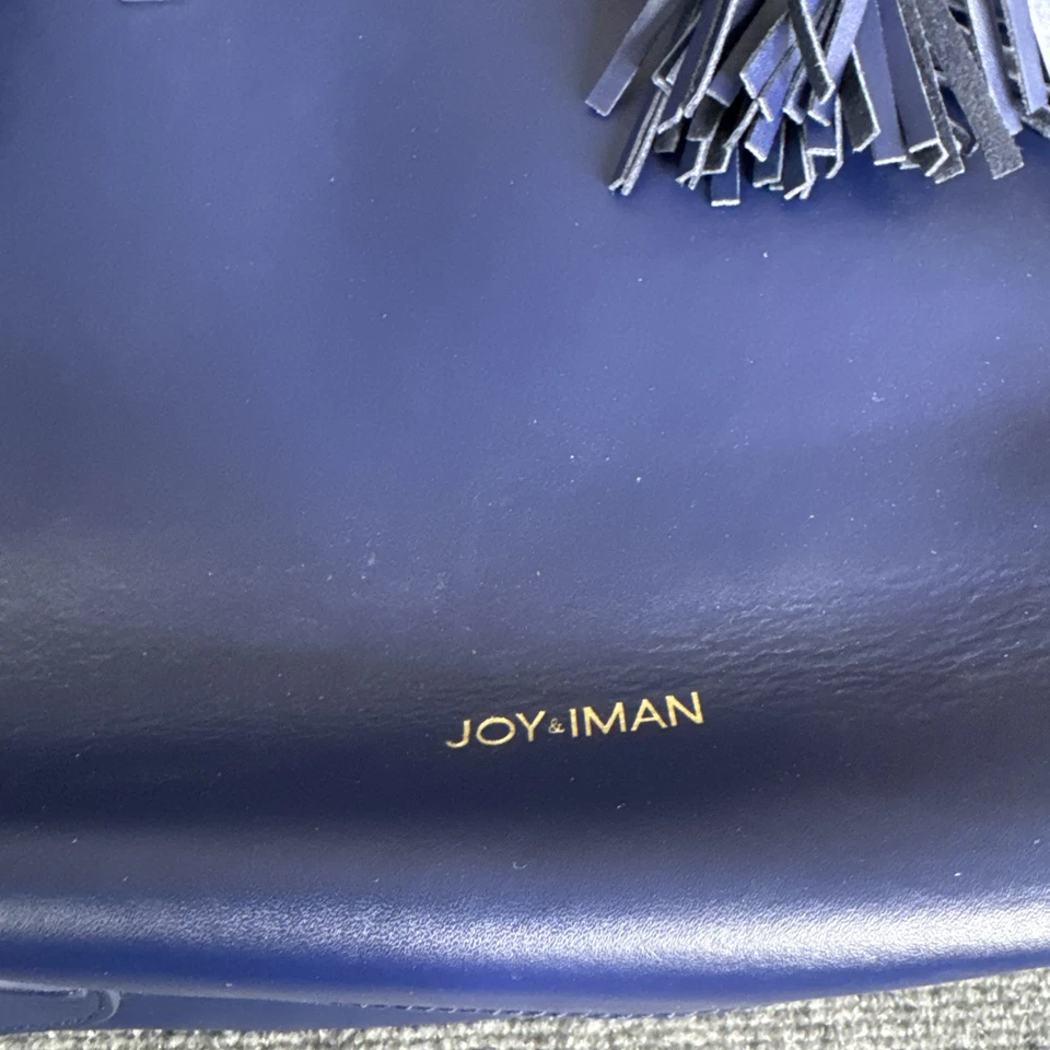 Bolso de Mano JOY & IMAN Borla Cuero Real con Inserto de Tela, Azul Foto 3 de 4
