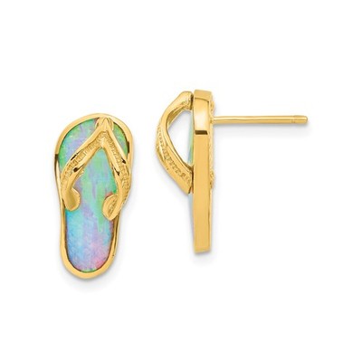 14k Gelbgold massiv poliert Laborgefertigt Opal Flip Flop Ohrstecker