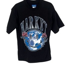 Market Mens Black Smiley Face Reflect Graphic T-Shirt Size Medium
