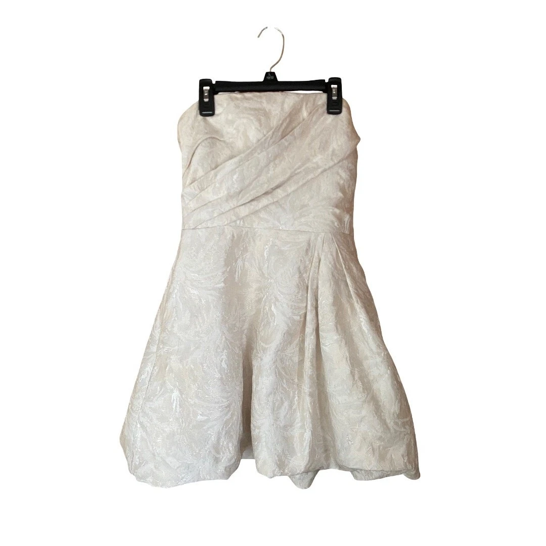 OFF WHITE Mini abito senza spalline Monique Lhullier jacquard bianco sporco con tasche taglia 4