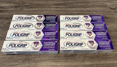 8 pack POLIGRIP Cushion & Comfort Denture Adhesive Cream 2.4 oz Each 2023  NEW