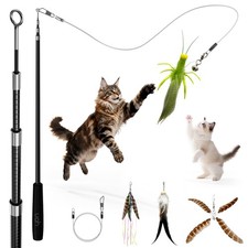 uahpet Natural Feather Cat Toy, Interactive Wand Toy for Indoor multicolor