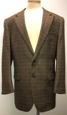 RALPH LAUREN CHAPS SHADES OF BROWN HOUNDSTOOTH LAMBSWOOL PLAID BLAZER JACKET 44L