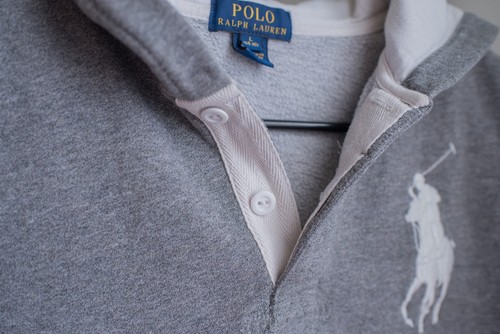 Polo Ralph Lauren boy gray solid cotton hooded long sleeve hoodie Sz 12-14 T,L - Picture 4 of 8